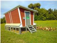 Unser mobiler Hühnerstall - der Marke Eigenbau - wird alle zwei Wochen umgesetzt, sodass die Hühner jederzeit im frischen grünen Gras scharren und Picken können.