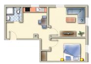 Der Grundriss der 56qm Wohnung für 2 Personen