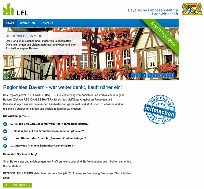 Screenshot von Website der LfL mit Werbung für Regionales Bayern.